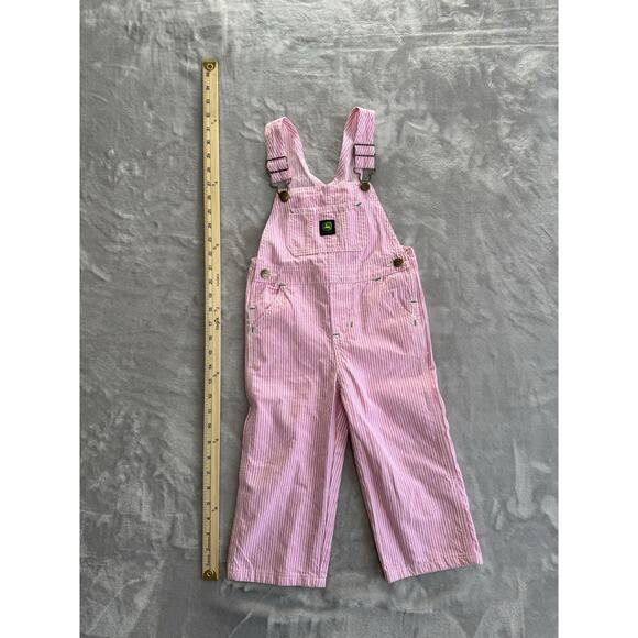 John Deere Overalls Bibs Girls Pink Candy Pinstripe 3T Pants Tractor Farmer Core - Picture 1 of 6